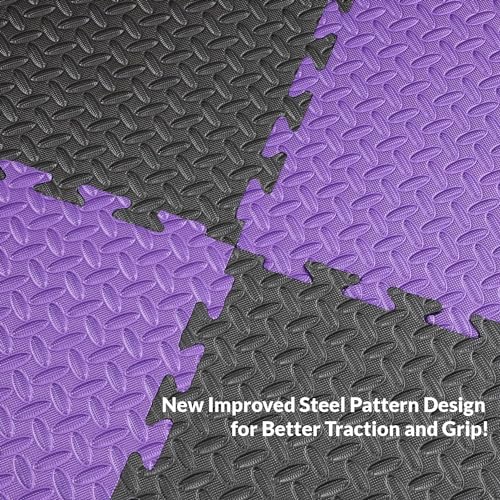 1" Extra Thick 48 sq ft Reversible EVA Gym Foam Floor Mat Tiles (Black/Purple)