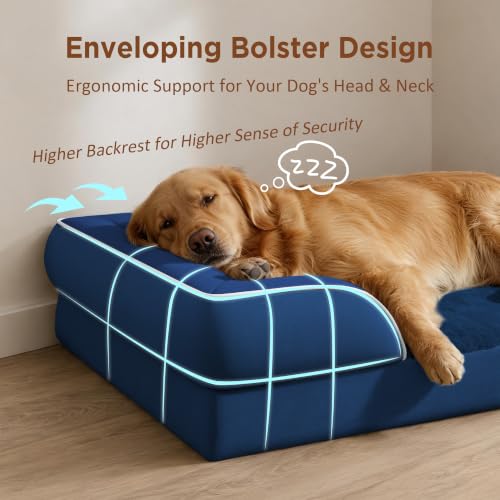 Waterproof Orthopedic Dog Beds for Extra Large Dog (45.0"L x 35.0"W x 8.5"Th / Navy Blue)