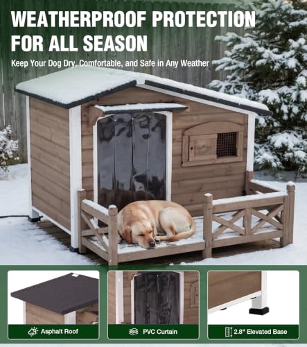 Heated Dog House for Outside Iron Frame Outdoor Shelter Brown