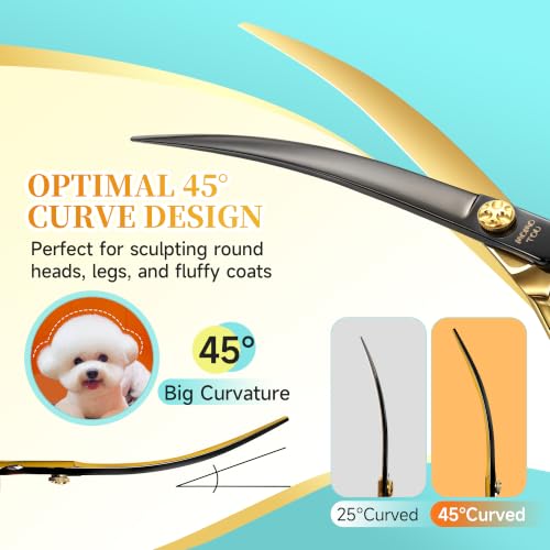 45° Super Curved Dog Grooming Scissors 7.5" CNC 440C Blades (Black&gold)