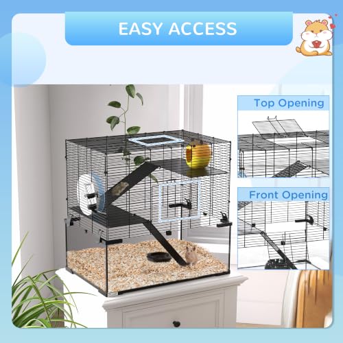 Large Hamster Cage with Deep Tempered Glass Bottom (23.5"L x 15.8"W x 22.5"H)