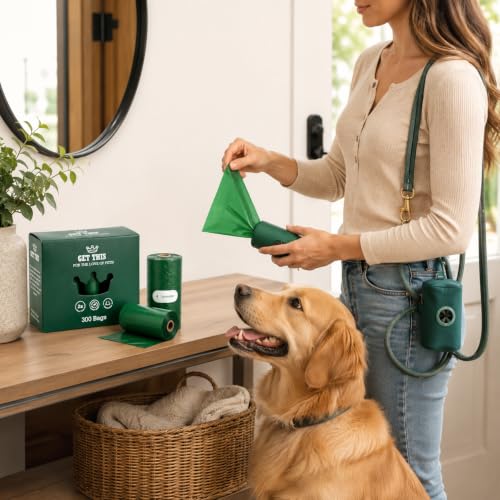 Dog Poop Bag 300 Dog Waste Bags (Green / 300 Count (Pack of 1))