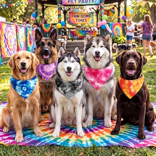 50 Pcs Tie Dye Dog Bandanas Bulk (Tie Dye / 31.5 x 21.7 x 21.7")