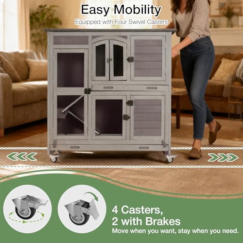 47.2" Two Story Rabbit Hutch with Wheels (Grey-AIR06)