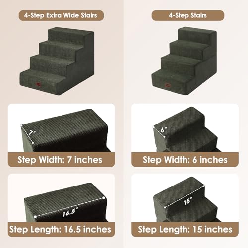Dog Stairs for Bed 18" H (Military Green / Extra Wide 16.5" x 28" x 18")