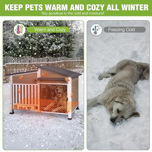 Large Heated Dog House Insulated Outdoor Weatherproof Dog Kennel with Safe Heating Pad