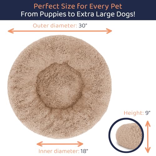 Calming Donut Dog Bed for Small Dogs (Camel / Medium (30"L x 30"W x 9"Th))