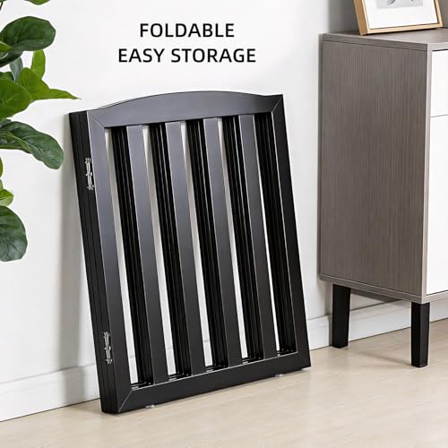 Foldable Freestanding Indoor Dog Gate for House Wood Long Pet Gates Dog Fence for Stairs Puppy Gates for Hallways (Black / 【4 Panels】80''w X 32''h)