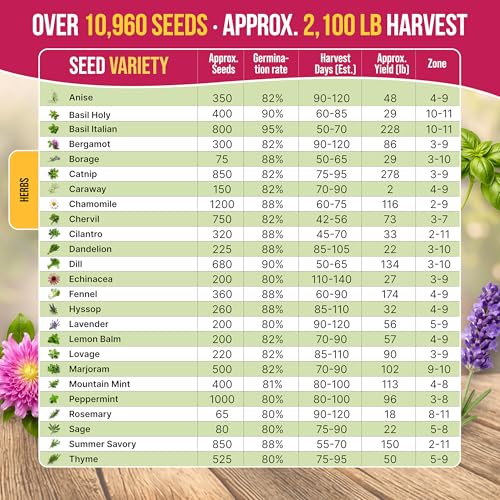 25 Medicinal & Tea Herb Seeds Variety Pack for Indoor & Outdoors. 10900+ Non