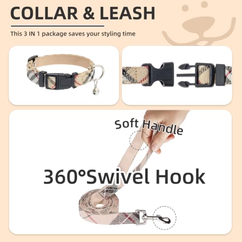 Adjustable Dog Harness Collar and Leash Set Step in No Pull Pet Harness for Small Medium Dogs Puppy and Cats Outdoor Walking Running (Beige / XS (CHEST 13"-14.5"))