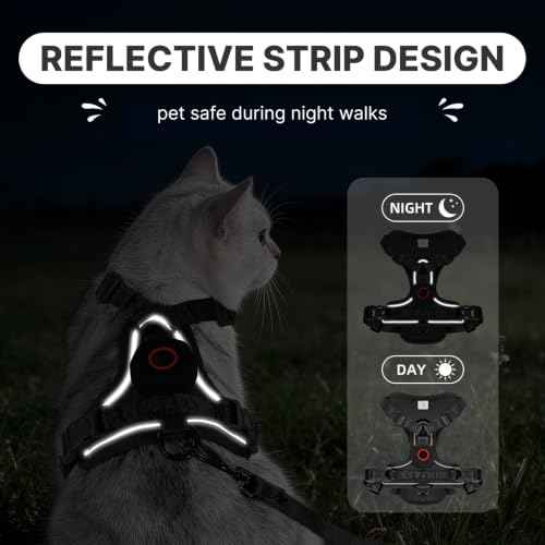 Cat Harness Leash Set with AirTag Holder (Black for Airtag / S)
