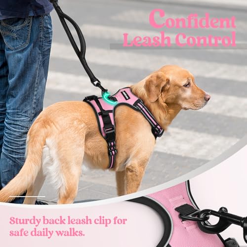 Dog Harness No Pull Medium Sized with 2 Leash Clips (Medium / Pink)