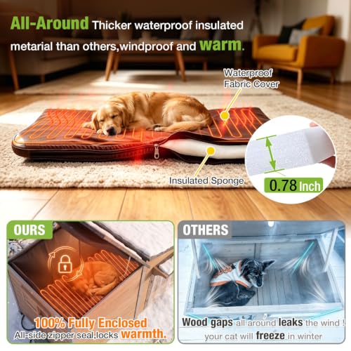 Extra Large 60" Heated Dog House Outdoor Dog Kennel with Safe Heated Pad