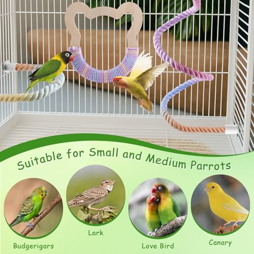 3 Pcs Gradient Bird Perching Rope Set (Colorful / 1 Short + 1 Long + Swing)