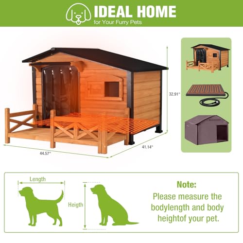 Large Heated Dog House Outdoor Insulated Dog Kennel with Safe Heating Pad