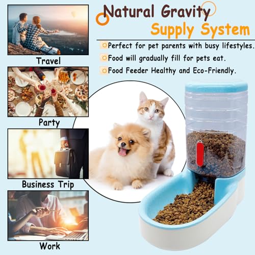 Automatic Cat Feeder 1 Gallon Gravity Dog Food Dispenser Large Capacity Self Feeding Pet Food Bowl for Puppy Kitten Rabbit Blue (Blue)