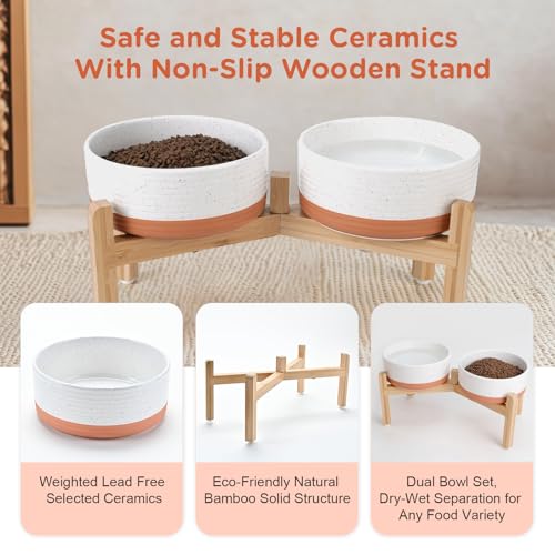 Elevated Dog Bowls Ceramic (7.3 in - 5.3 cups / Pattern White)
