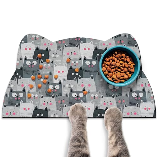 Cat Food Mats for Floor (Grey / 23.6"L x 13.7"W)