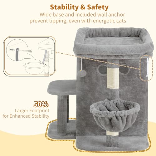 26.3" Cat Tree for Large Cats with Big Perch & Dual Condos HCT204SW (Light Gray / 26.3 inch)