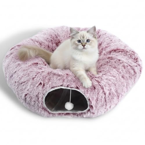 Plush Cat Tunnel Bed for Indoor Cats (Rosiness)