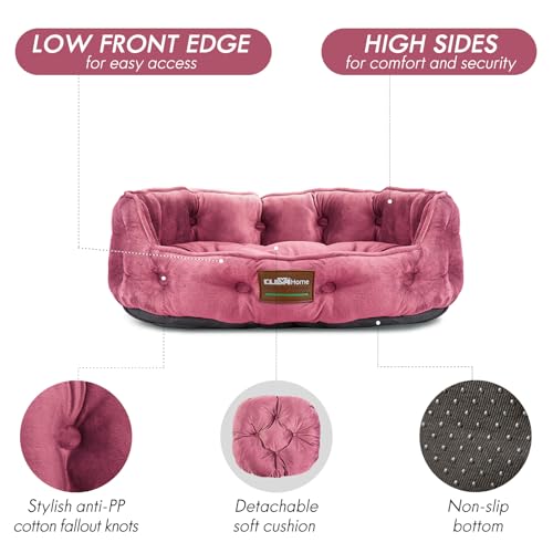 Home Cat Dog Bed for Small Pets up to 15lbs (Plum Pink / 20"L x 19"W x 6"Th)