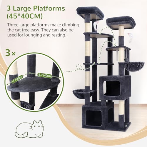 S74E Pro Heavy Duty Maine Coon Cat Tree for Large Cats (Dark Grey / 74 inch)