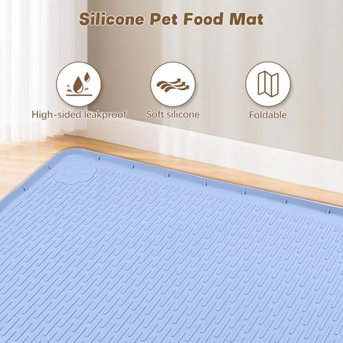 Cat Food Mat Extra Large Silicone Pet Bowl Mat 40''x28'' (Blue / 40"L x 28"W)
