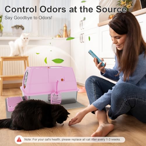 Stainless Steel Litter Box with Lid (Pink)