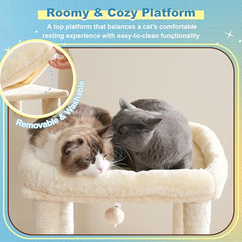 Cat Tree Tower with Plush Steped Condos (50 inches / Beige)