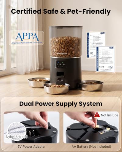 Automatic Cat Feeder with Camera for 3 Cats (Black)