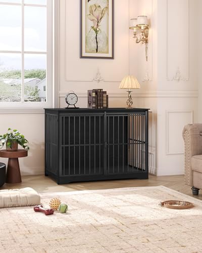 46.9" XXL Dog Crate Furniture Indoor Dog Kennel with Barn Door (46.9"L x 28.3"W x 34.6"H / Black)