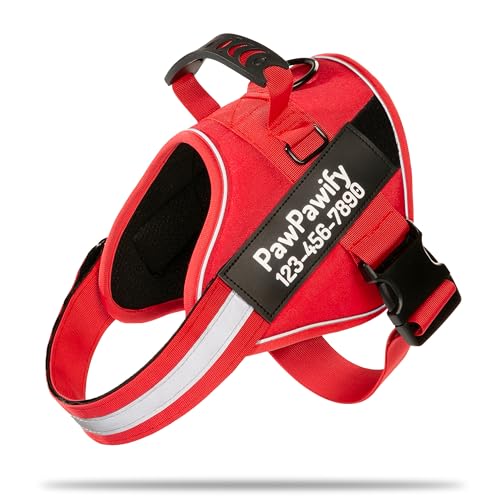 Custom No Pull Dog Harness with Name and Phone Number (M (20-40 LBS) / New Red)