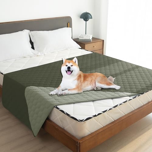 Waterproof Pet Blanket for Bed (52x82 Inch (Pack of 1) / Dark Olive/Light Olive)