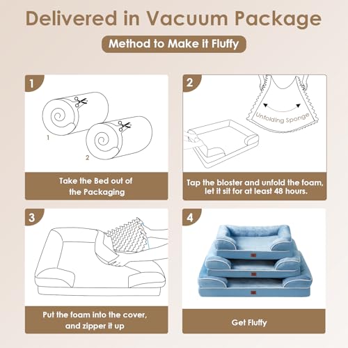 Orthopedic Small Dog Bed (Washed Blue / 24.0"l X 18.0"w X 6.0"th)