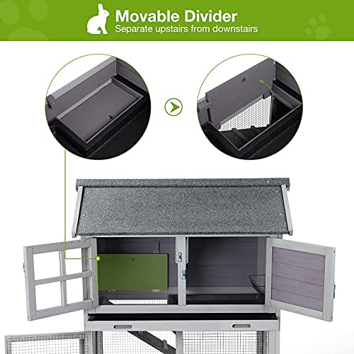 Rabbit Hutch Indoor Outdoor Bunny Cage Rabbit House with Movable Wire Netting (Gray / 38.6"L x 25.6"W x 44.2"H)