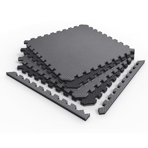 Reversible 3 4" EVA Foam Gym Floor Tiles (Gray/Black / 4 Tiles - 16 Sq. Ft.)