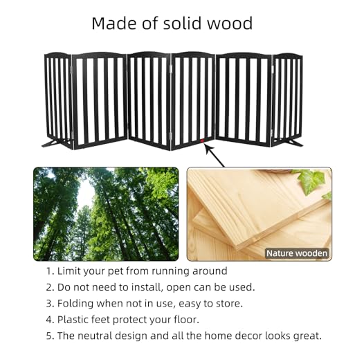 Foldable Freestanding Indoor Dog Gate for House Wood Long Pet Gates Dog Fence for Stairs Puppy Gates for Hallways (Black / 【6 Panels】120''w X 32''h)
