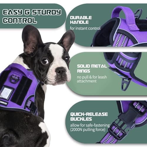 Tactical Dog Harness for Medium Dogs No Pull (Purple / M(Neck:16-20", Chest:17-27"))