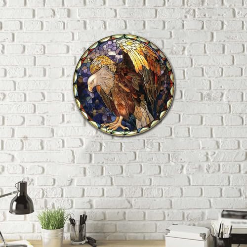 Metal Sign Tin Sign Circular Stained Glass Vulture Sign for Garden for Gift 8×8 Inches (8×8 Inches / Vulture-1)