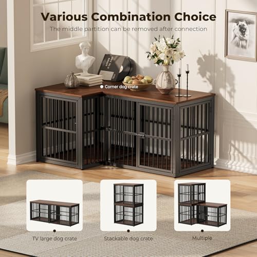 33'' Dog Crate Furniture with 3 Doors for Small to Medium Dogs (Walnut / 33.1"L x 22.1"W x 26.0"H)