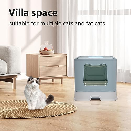 XL Foldable Cat Litter Box with Lid (Blue / X-Large)