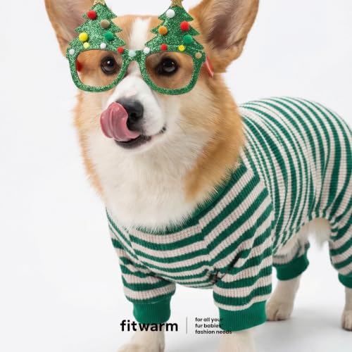 Green and White Striped Dog Pajamas (Medium / Green)
