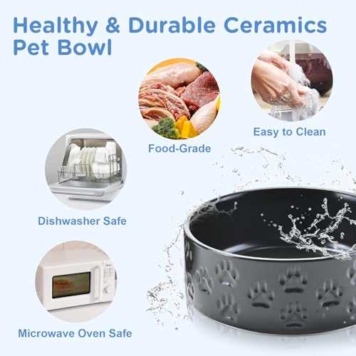 Elevated Dog Bowls Ceramic (5.1 in - 1.7 cups / Paw Black)