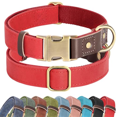 PU Leather Dog Collar for Large Dogs (Red / XL: Neck 20-27", Width 1¼")