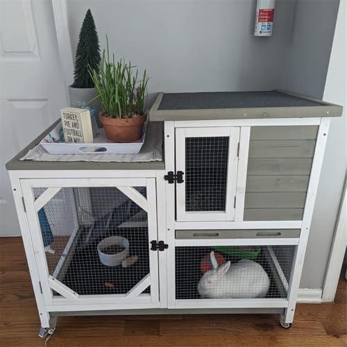 Rabbit Hutch Indoor 2 Story with 3 Doors (White＆Matcha)