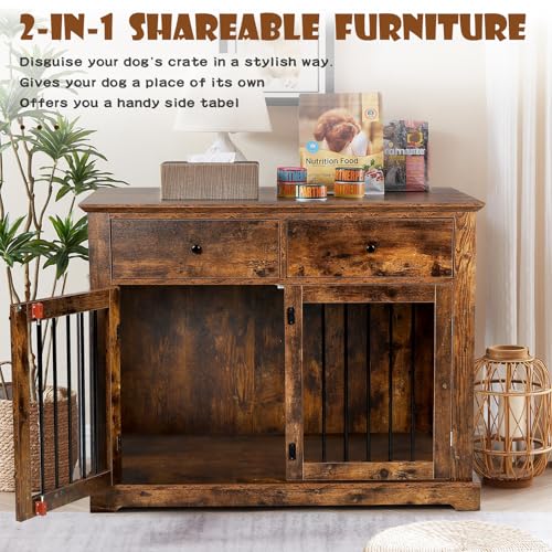 44 Inch Large Dog Crate Furniture (Brown / 44.5"L x 23.6"W x 34.5"H)