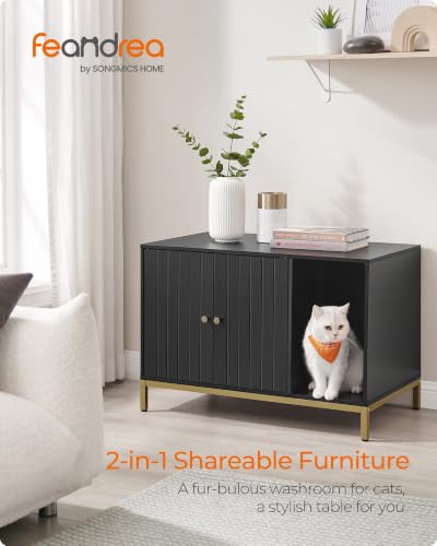 Cat Litter Box Enclosure (Black + Gold / L (31.5"l X 19.7"w X 21.7"h))