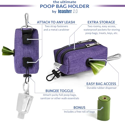 Dog Poop Bag Holder for Leashes and Treat Holder with 2 Waterproof Pouches (Black)