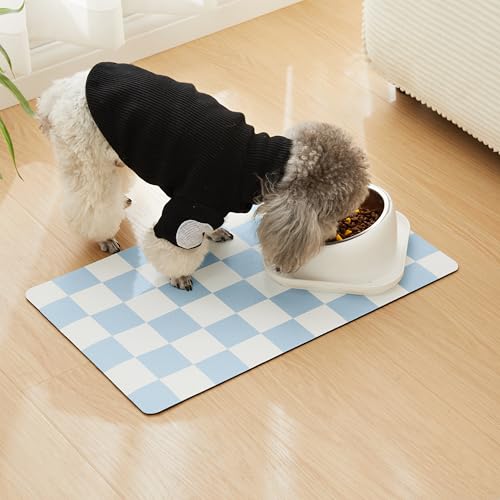 Checkered Dog Feeding Mat (24"L x 16"W / Blue)