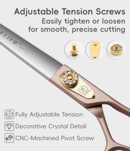 7.5'' Dog Straight Scissors for Grooming 440C Stainless Steel Rose Gold Professional Pet Trimming Scissors Sharp Blades Cutting for Dogs and Cats Shears (Straight / 7.5")